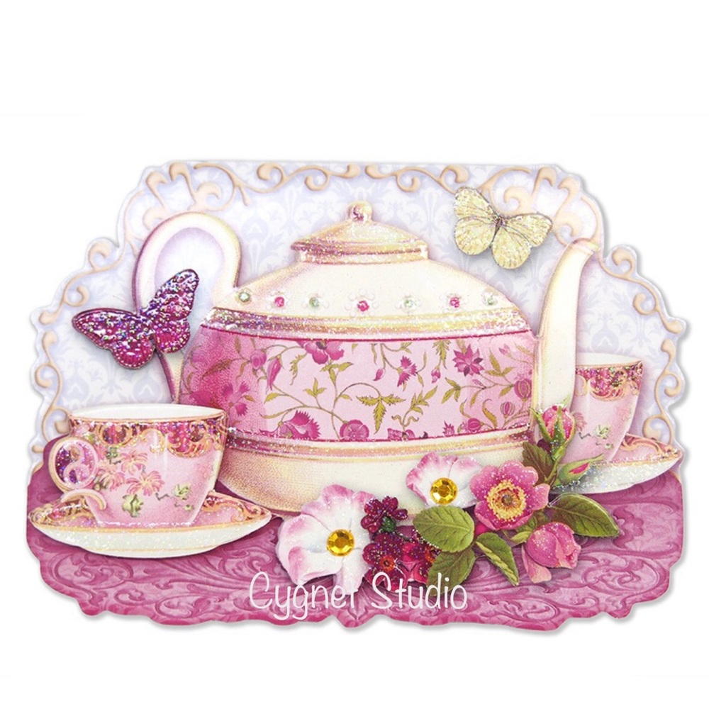 Punch Studio Floral Tea Time Die-Cut 3D Note Card (67524)